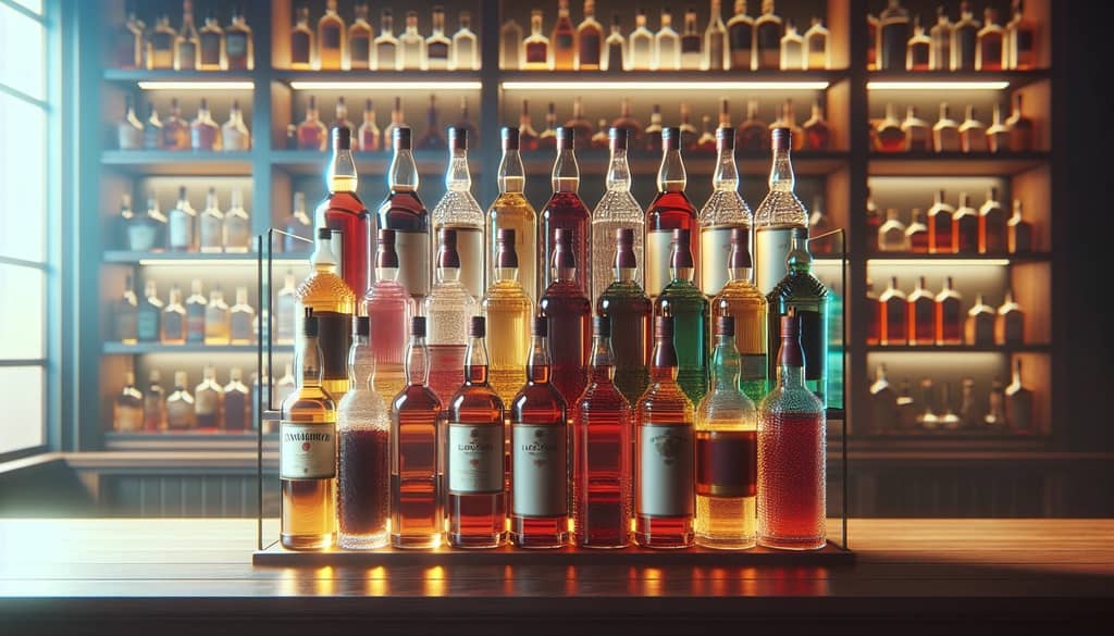 المشروبات الكحولية المخزنة بشكل عمودي على رف