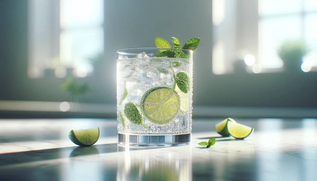 Low-calorie cocktail with sparkling water, citrus, and mint