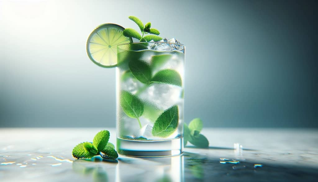 Low-calorie mojito with mint and lime in a glass