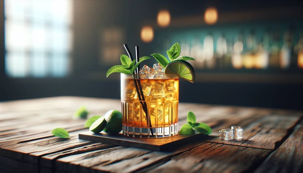 mai tai cocktail with mint and lime