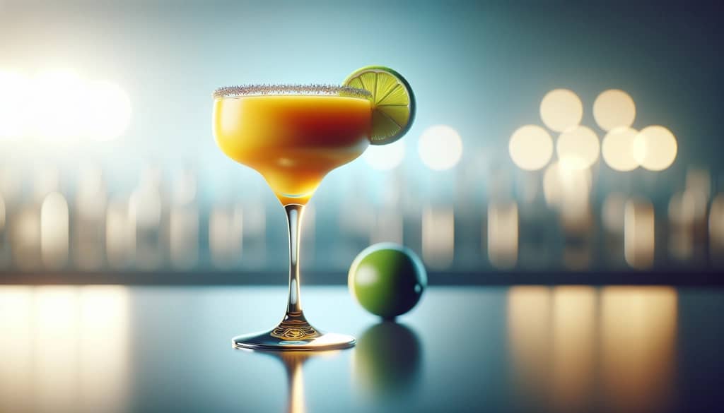 fresh mango daiquiri in coupe glass with lime garnish