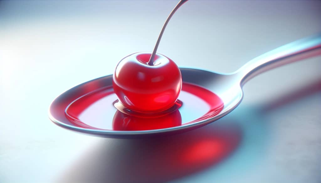 maraschino cherry on spoon