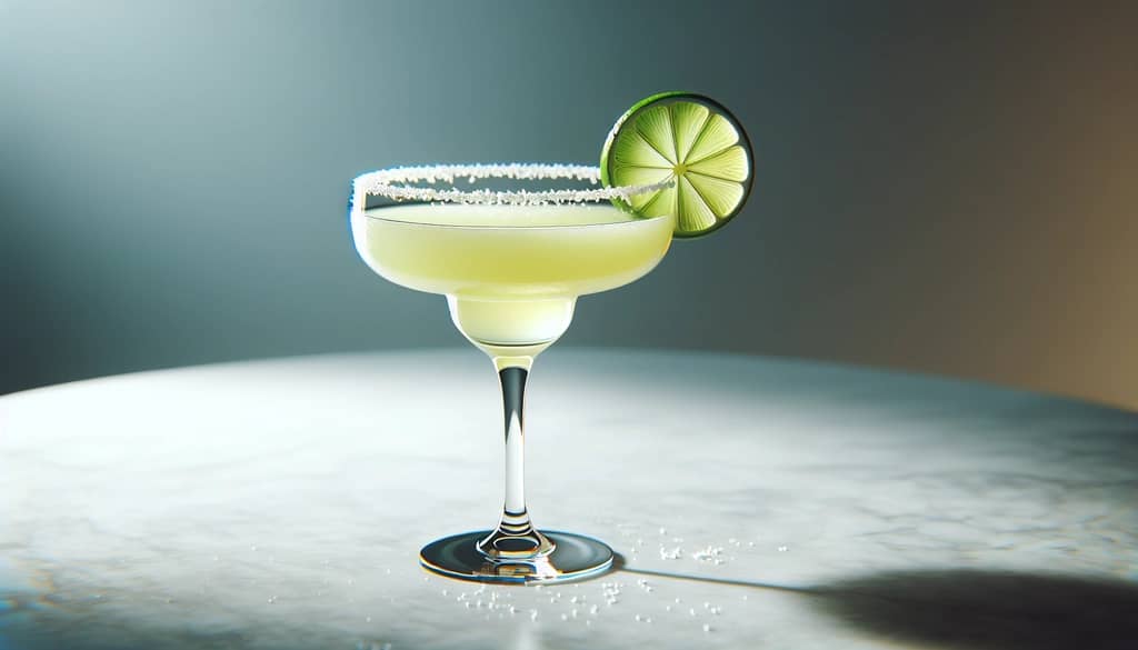 margarita cocktail in coupe glass with lime garnish