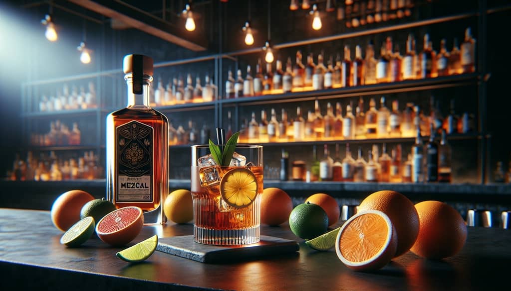 Mezcal and citrus ingredient collection for a modern twist on a Negroni cocktail