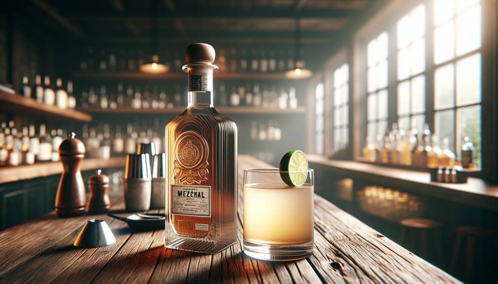 mezcal bottle and glass setup for smoky cocktails