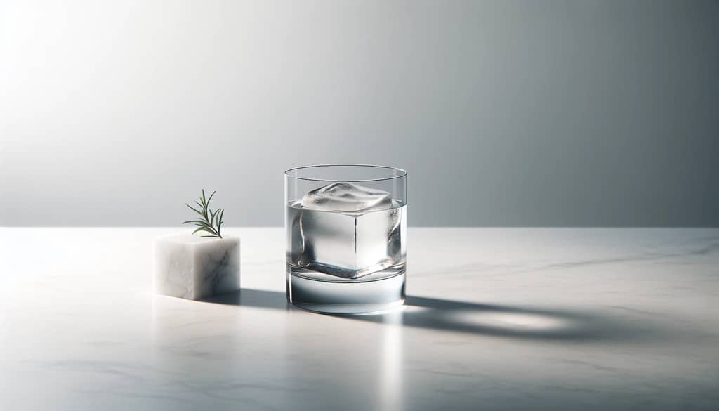 minimalist cocktail with three basic ingredients on a marble bar