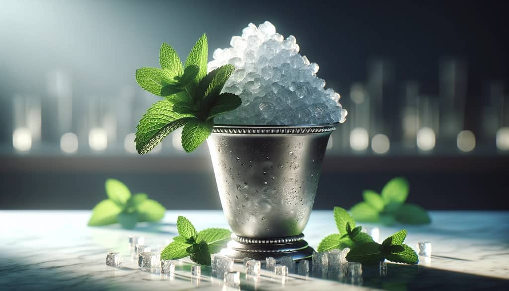 Mint julep with domed crushed ice and mint bouquet