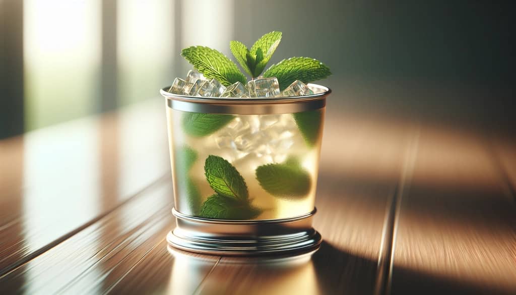 mint julep in silver julep cup with mint garnish