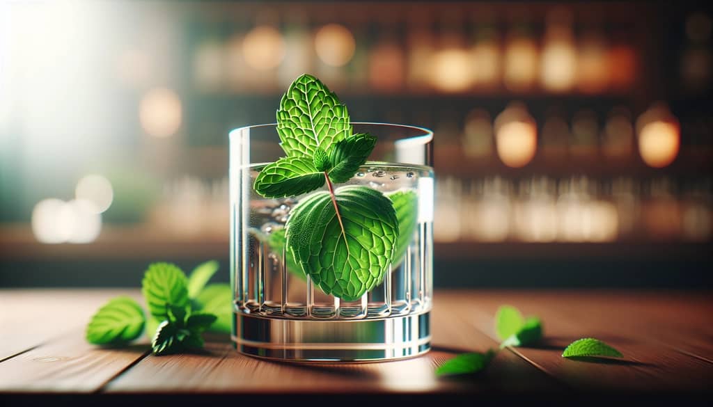 closeup mint in cocktail glass