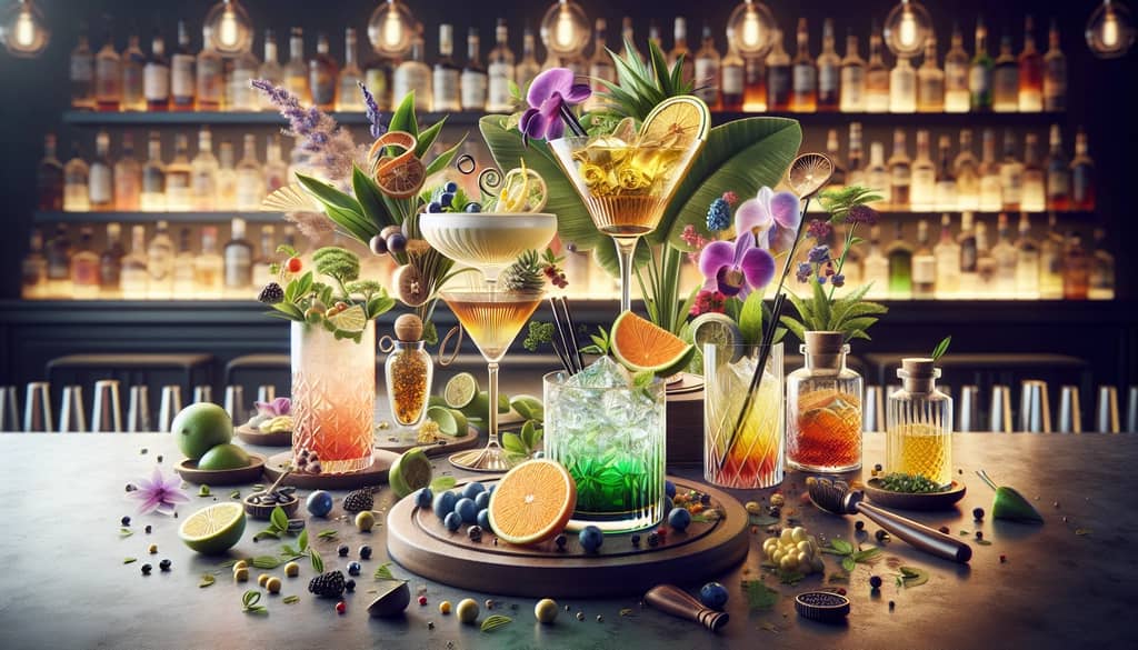 Modern interpretations of the John Collins cocktail, featuring botanically infused and creatively garnished variations.