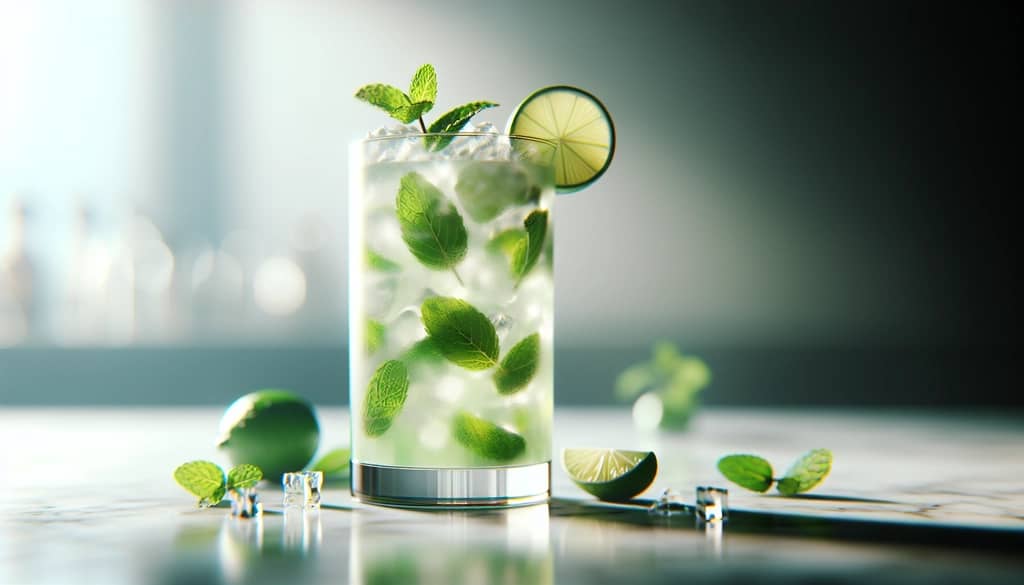 cóctel mojito con menta y lima machacadas
