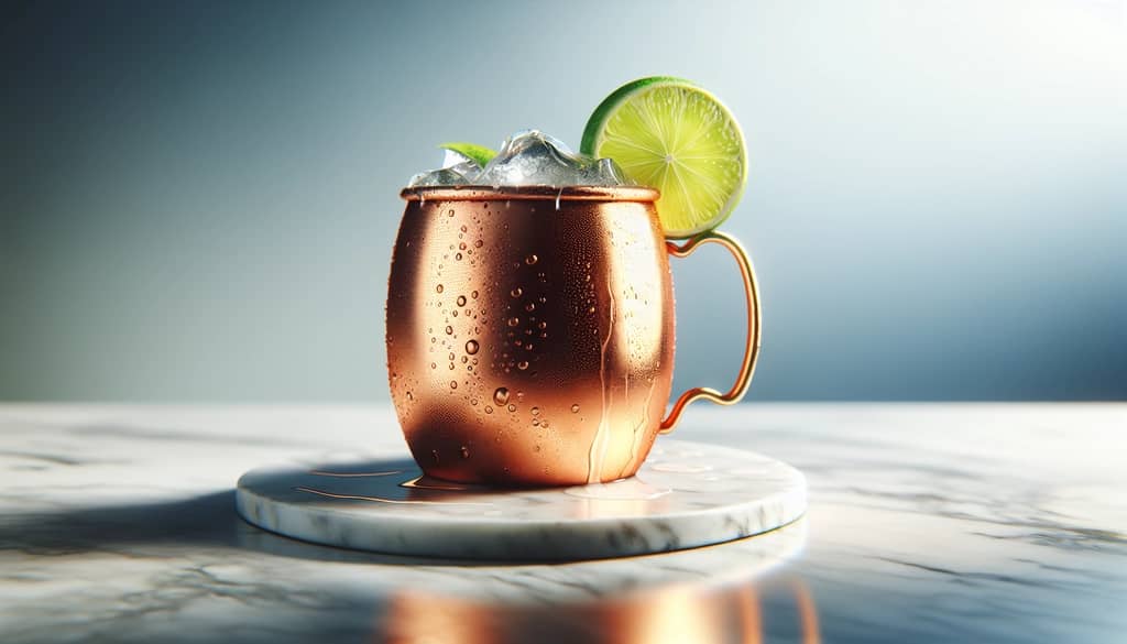 moscow mule in copper mug with lime