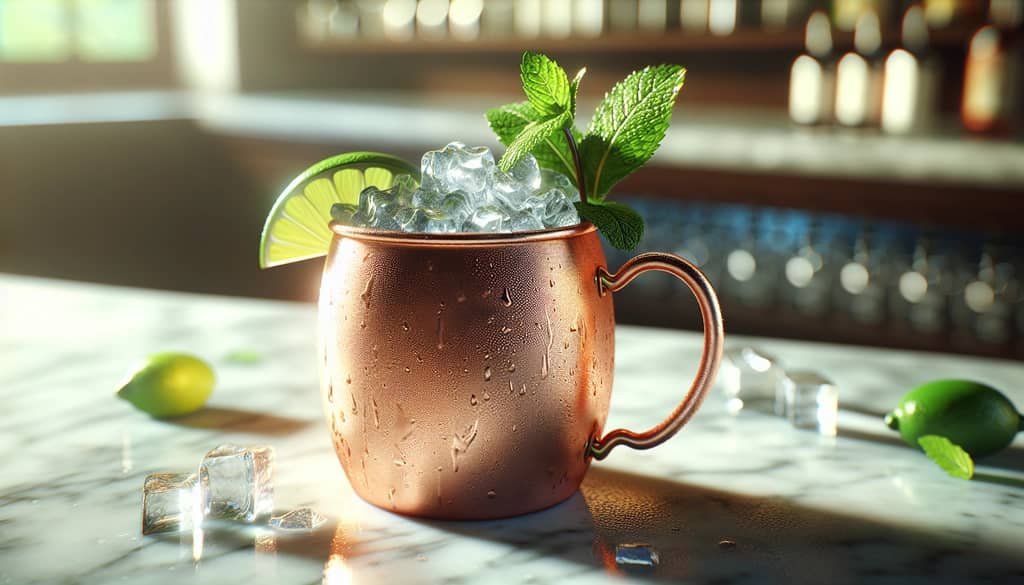 moscow mule with ginger ale in copper mug
