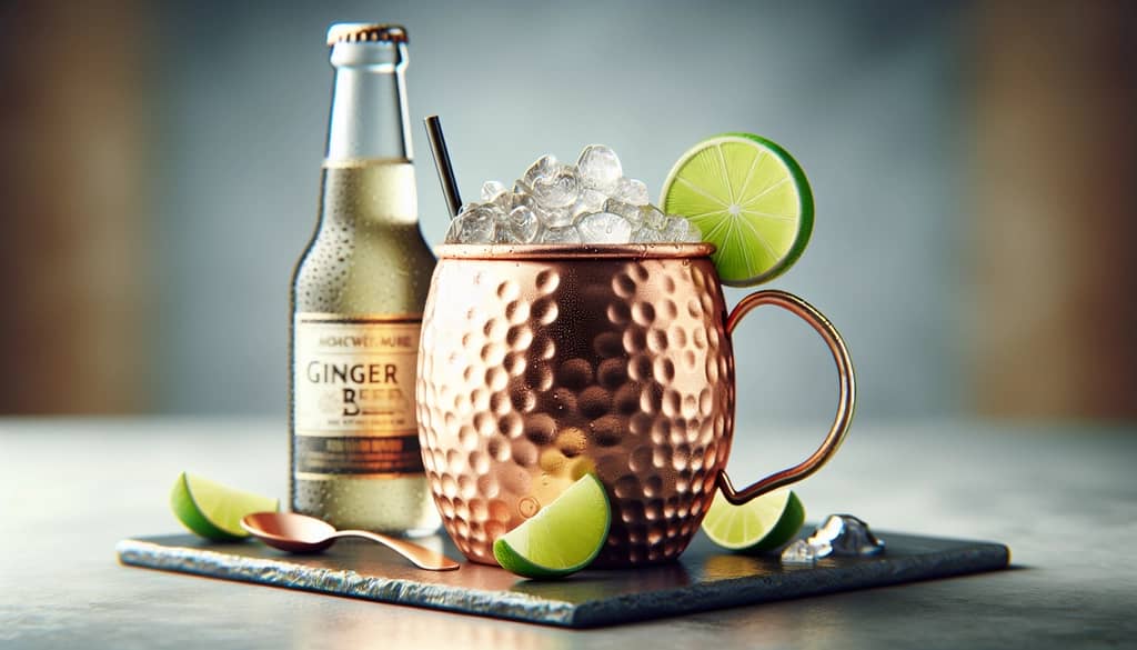 moscow mule cocktail with ginger beer and lime