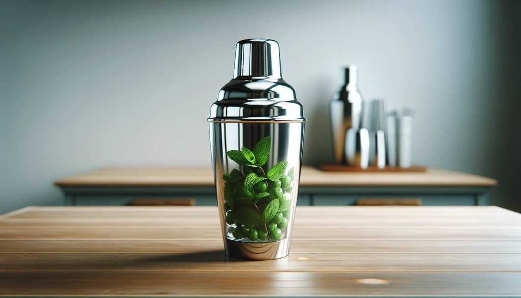 muddled mint in cocktail shaker
