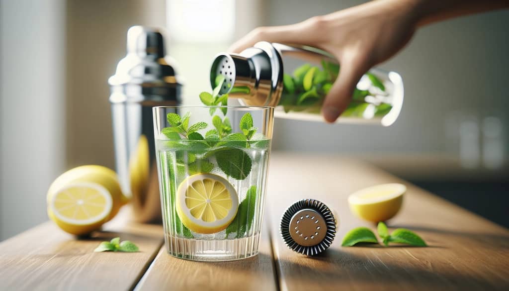 Muddling mint and lemon for cocktail