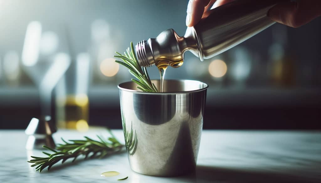 frischen Rosmarinzweig in einem Cocktail-Shaker zerdrücken