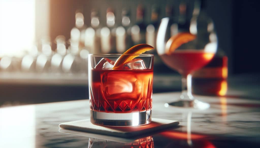 كوكتيل نيغروني في كأس روكس مع لمسة برتقالية