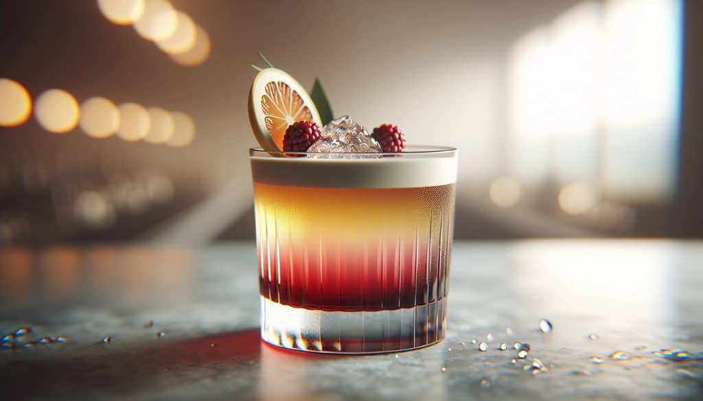 New York Sour with two distinct layers in a rocks glass