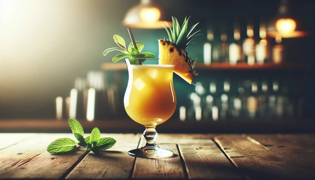 koktail Karibia tanpa alkohol dengan hiasan nanas