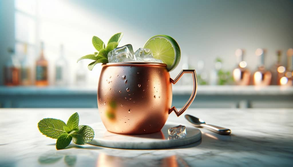 non alcoholic moscow mule in copper mug with mint
