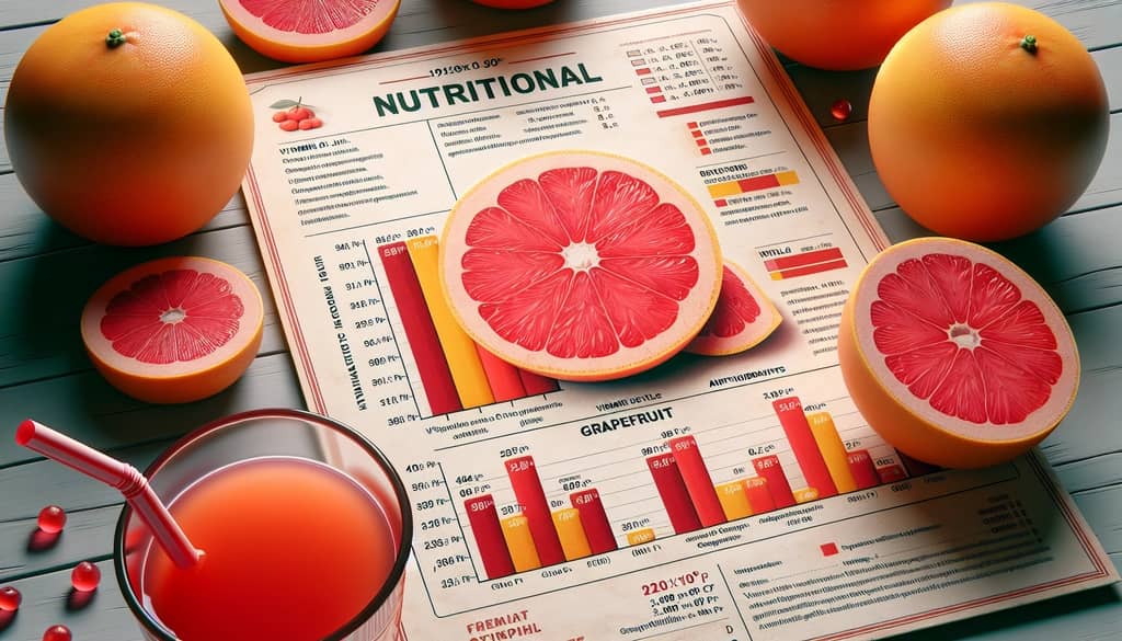 Nutritional chart showing the high levels of Vitamin C and antioxidants in grapefruit juice.