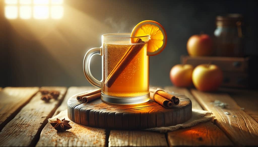 계피 스틱이 든 머그잔의 옛날식 사과 사이다