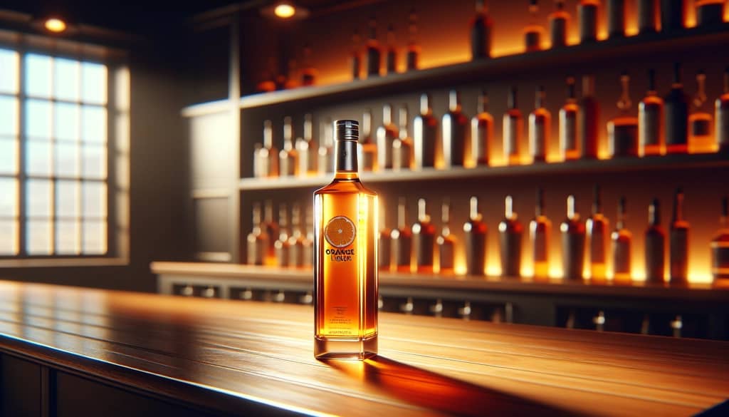 orange liqueur bottle stored on a bar shelf
