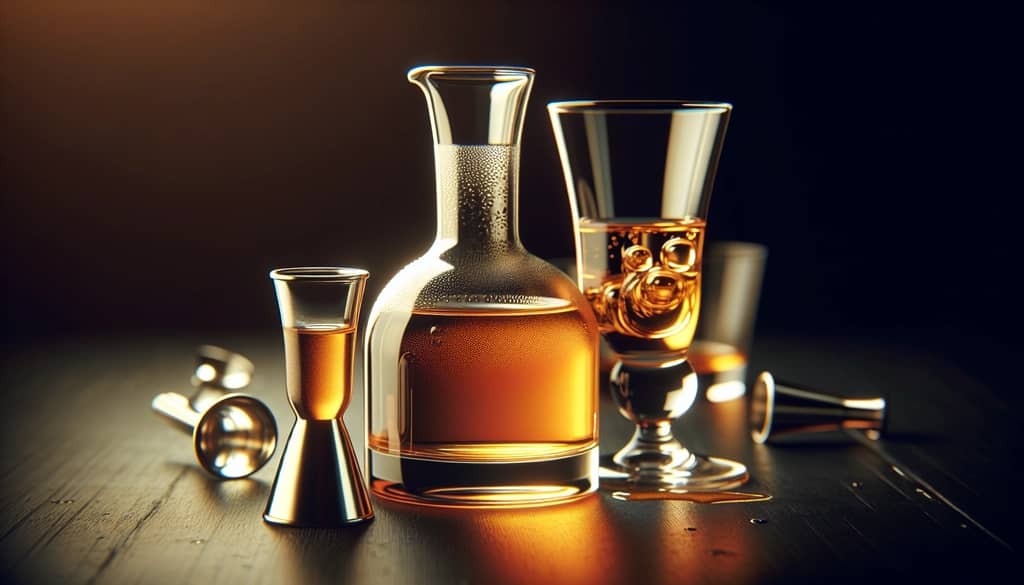 orange liqueur in a jigger next to glass