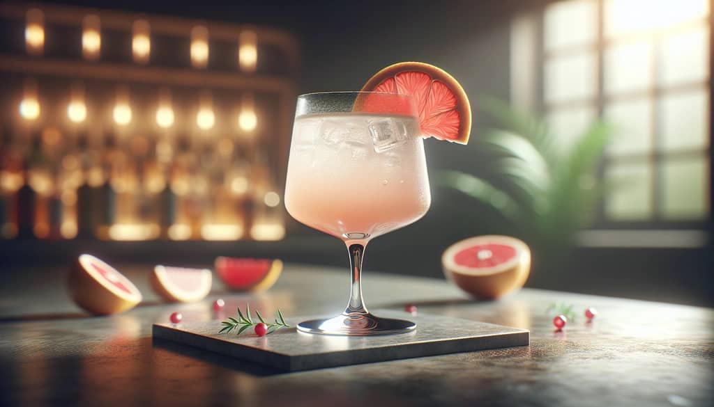 paloma cocktail in highball glass with grapefruit garnish