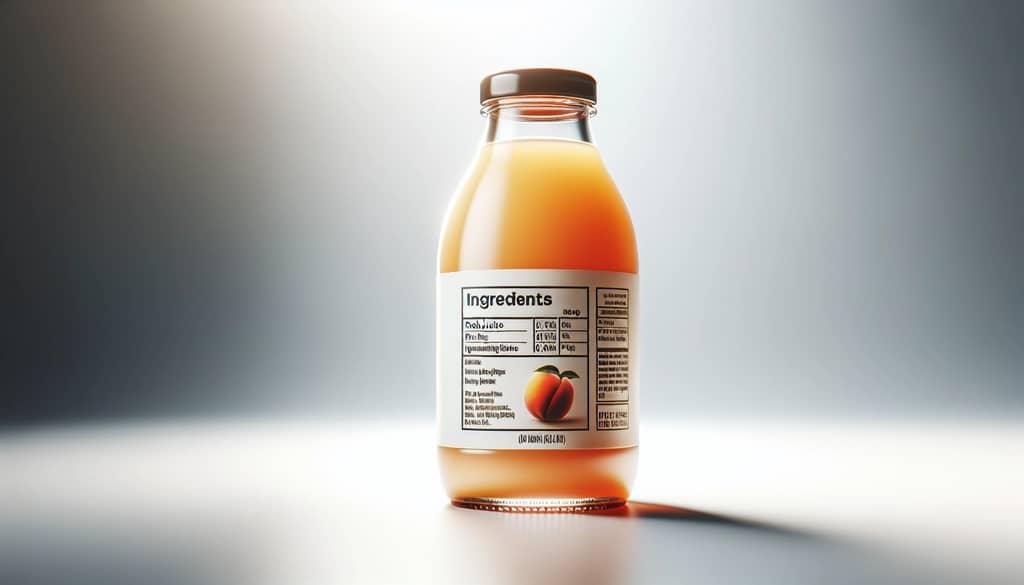 closeup peach juice ingredients label