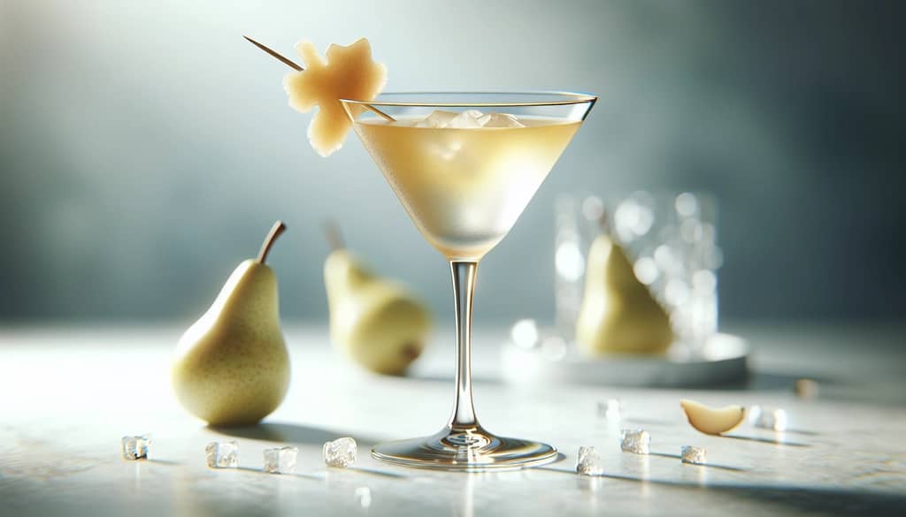 pear ginger martini with crystallized ginger garnish
