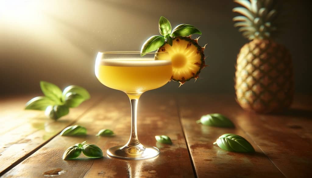 pineapple basil smash in coupe glass