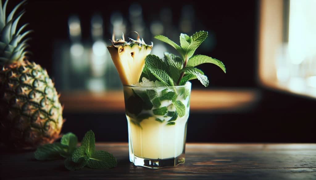 Fresh pineapple coconut mojito with muddled mint and garnish