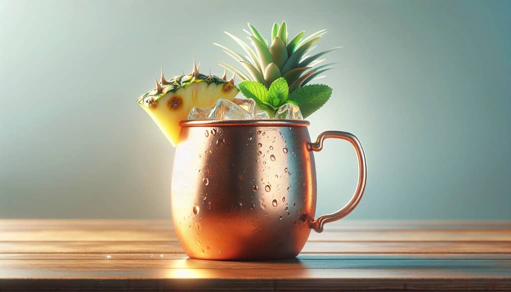 pineapple mule in copper mug with pineapple wedge