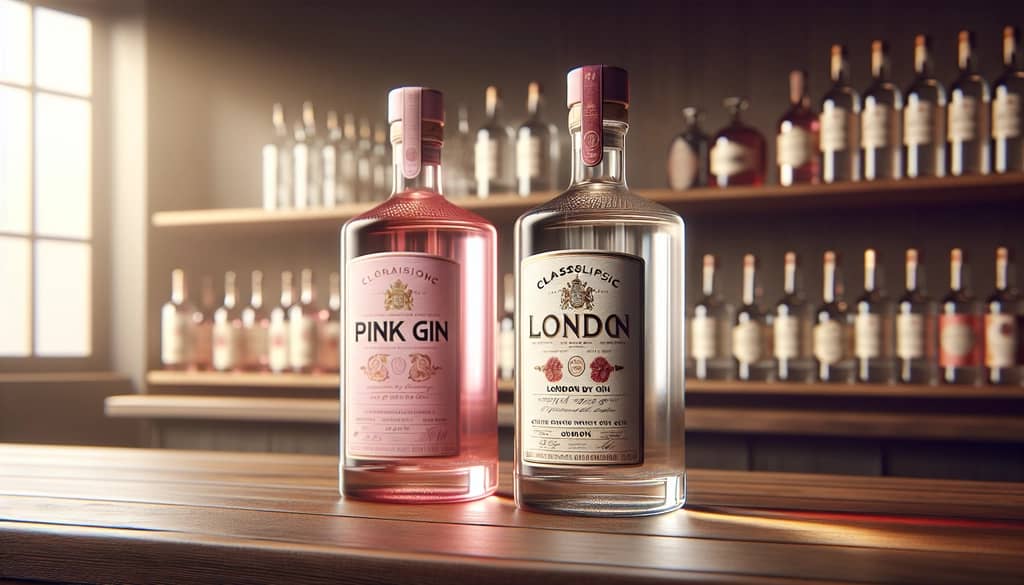 bottles of pink gin and classic gin side by side