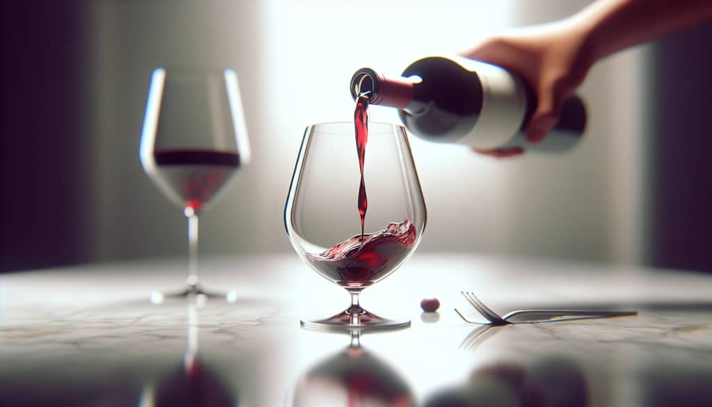Pouring a small serving of red wine into a glass