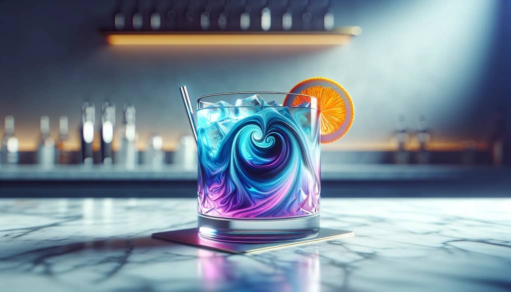 psychedelic mind eraser cocktail with colorful layers in glass