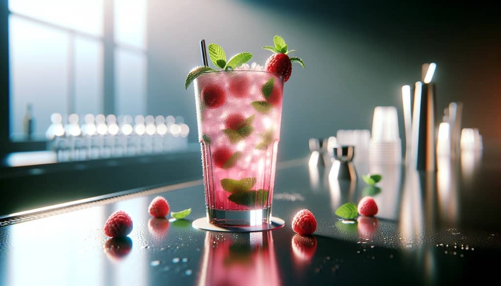 raspberry mojito in highball glass