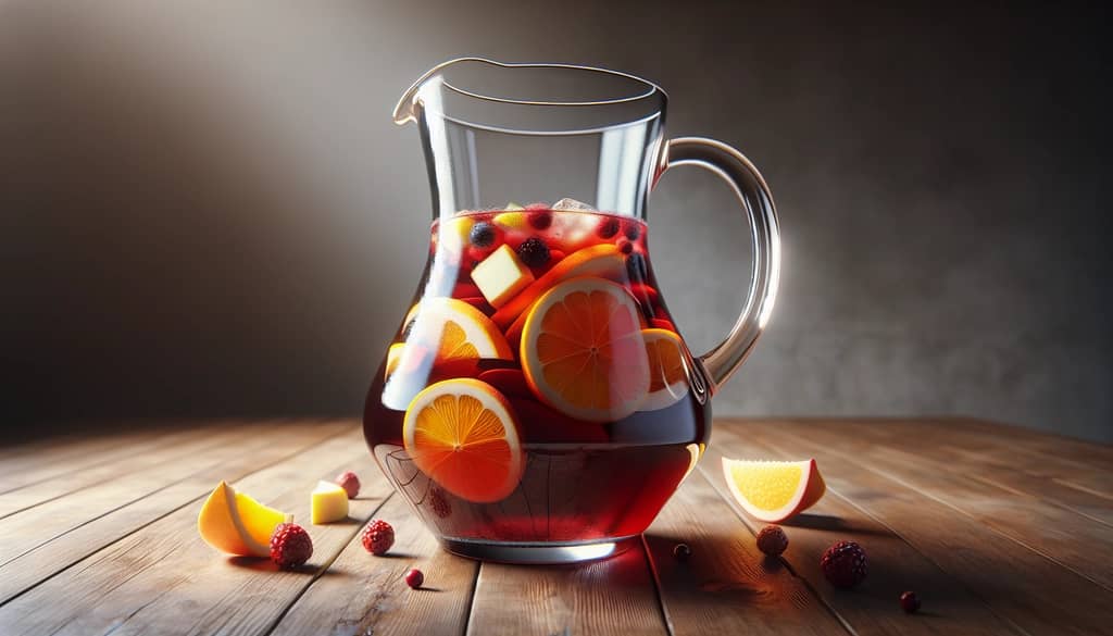 Pitcher of red wine sangria with fruit slices