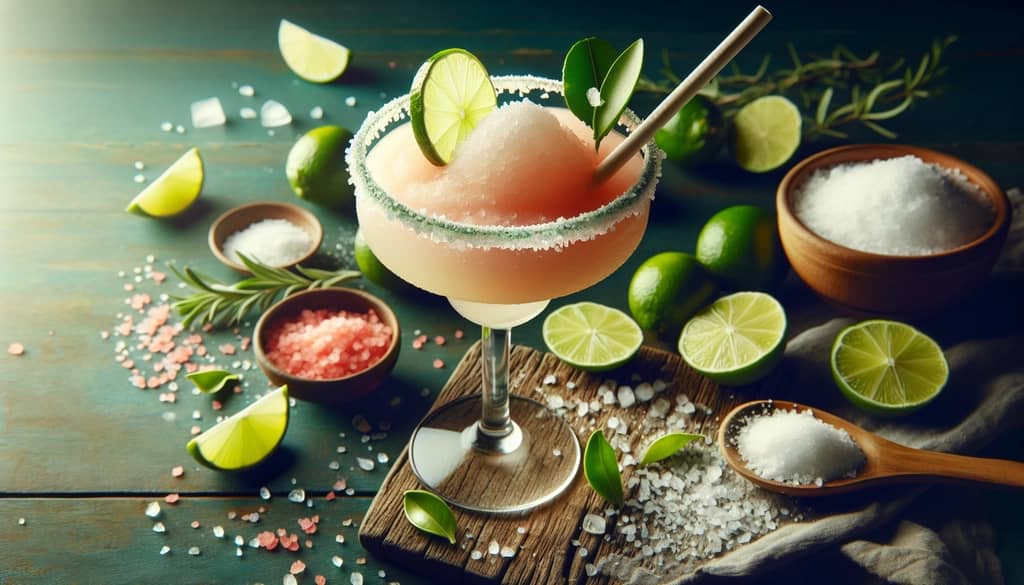 Refreshing frozen margarita with fresh lime and salt, capturing the essence of Mexican tradition