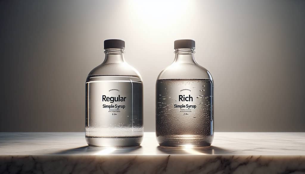 dua gelas dengan sirup sederhana biasa dan kental, menunjukkan viskositas yang berbeda