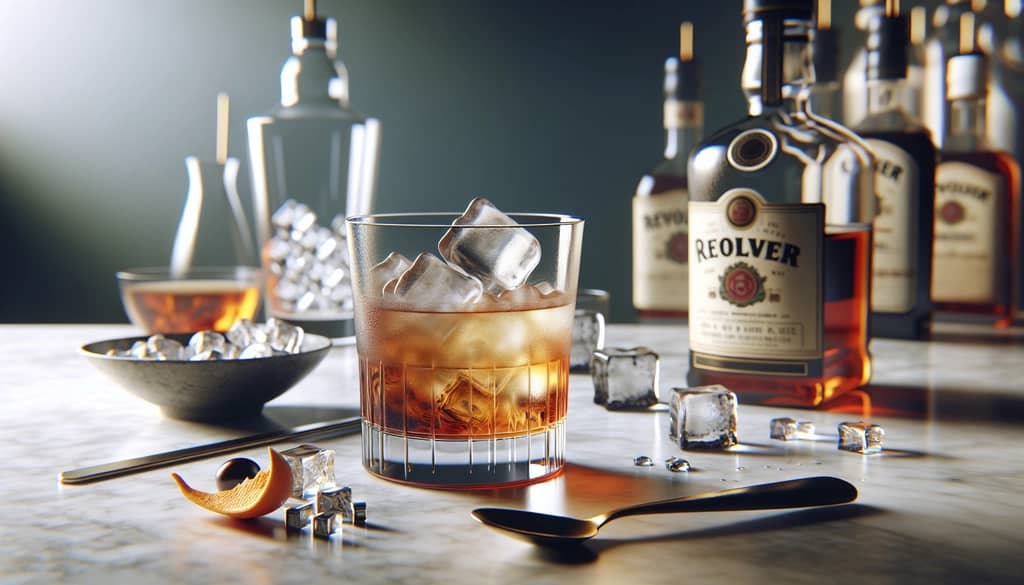 revolver cocktail recipe with coffee liqueur stirred in mixing glass