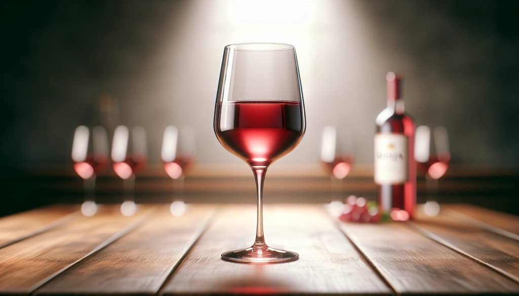 Rioja rosé wine glass with deep pink color