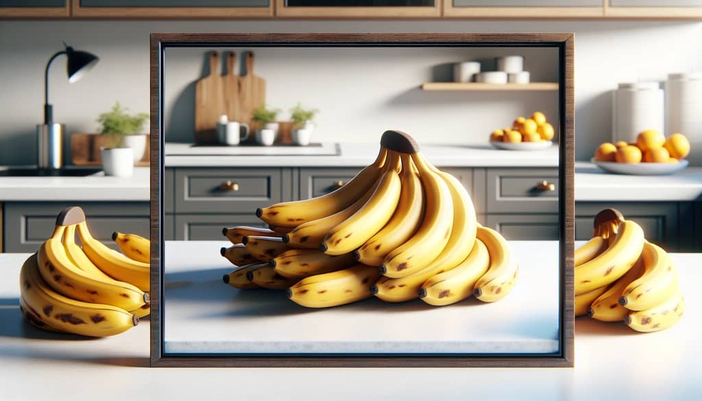 ripe bananas on white kitchen surface