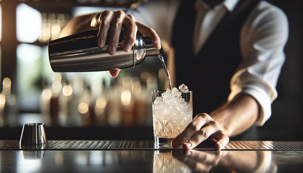 النادل يؤدي تقنية الكوكتيل الملفوف