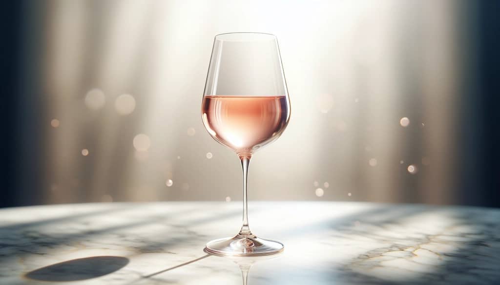 Glas Roséwein auf einem Tisch mit subtilen Fruchtnoten