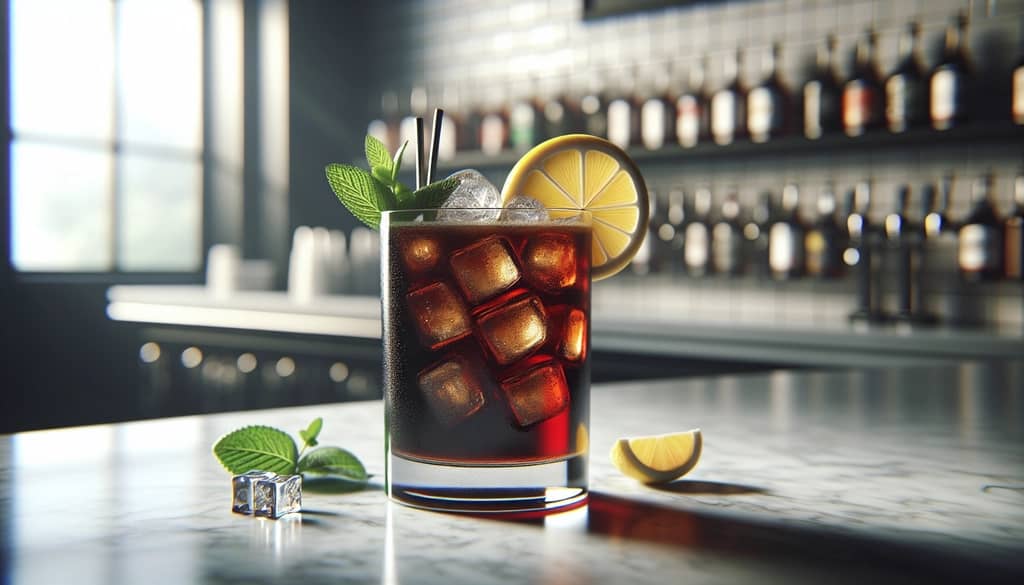 roy rogers drink with lemon wheel garnish and mint