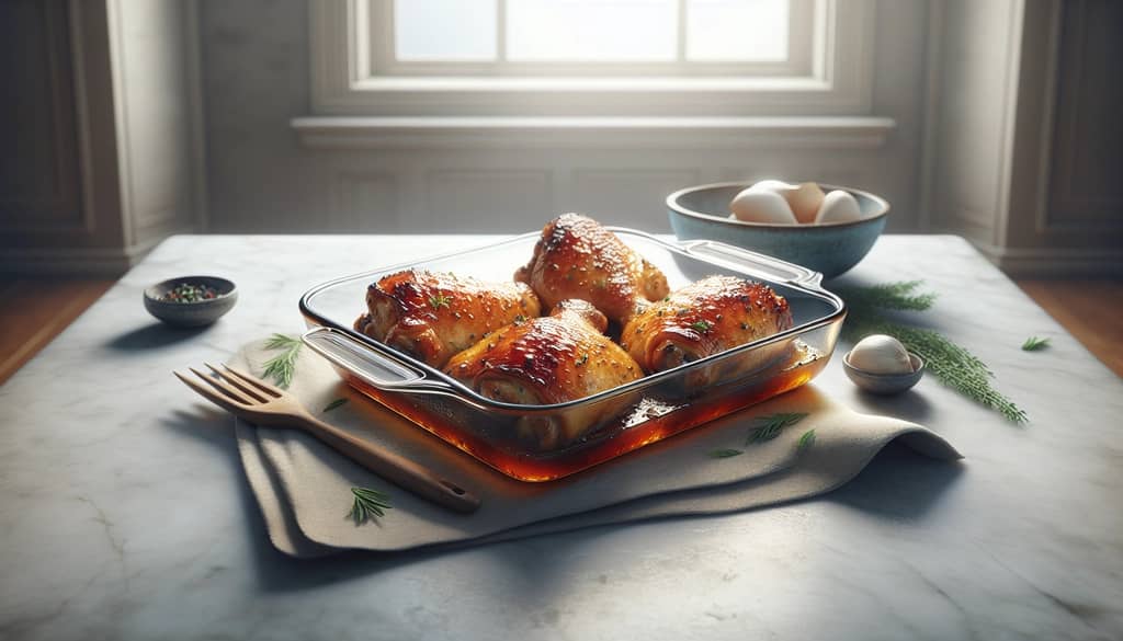 rum and coke chicken thighs baked in a pan