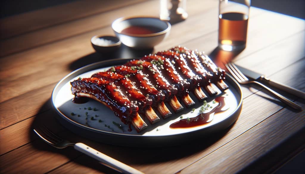 rum and coke ribs glazed on a plate